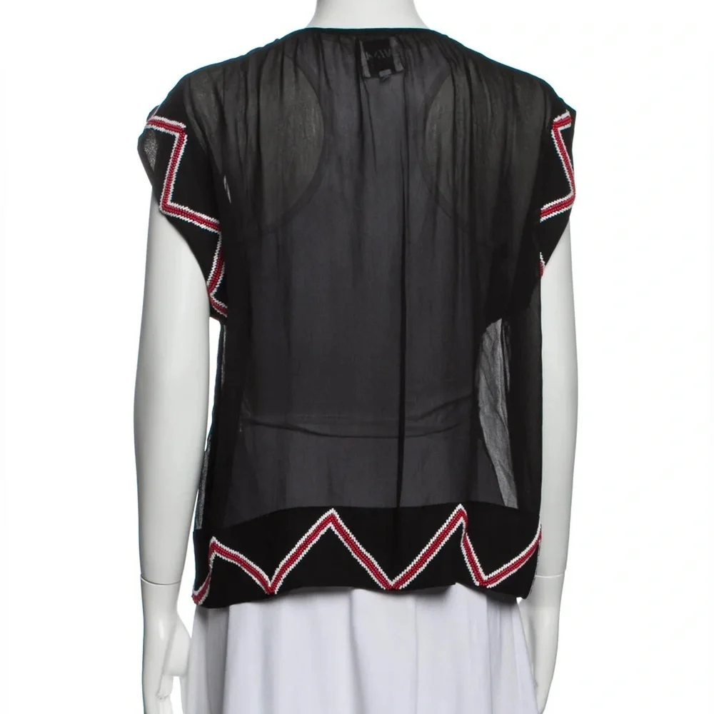 MISA Los Angeles Size M Viscose Bead Embellished Semi Sheer Boxy Black Blouse‎
